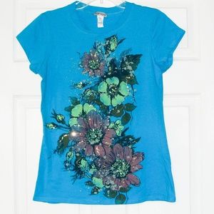 Body Central Floral Graphic T-Shirt - Size: Large